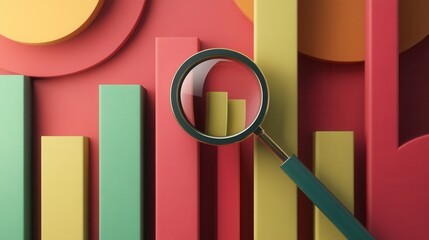 Poster - Paper bar graph with a magnifying glass highlighting intricate details, showcasing data analysis and insights in a clear, engaging format