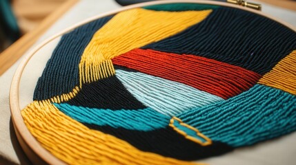 Poster - Contemporary Abstract Embroidery Design with Bold Lines and Vibrant Colors for Artistic Textiles