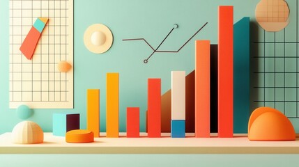 Poster - Minimalist Business Chart with Colorful Bar Graphs, sleek design, vibrant colors, professional presentation, data visualization, modern aesthetics
