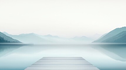 Wall Mural - Serene Lake View with Dock and Misty Mountains