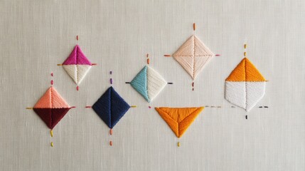 Poster - Minimalist Geometric Embroidery, a simple yet striking design featuring clean lines and shapes on a smooth canvas background