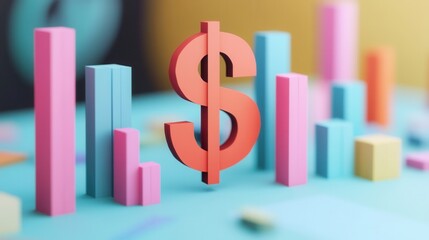Poster - Dollar sign centerpiece, dynamic bar graphs, financial growth theme, artistic paper design, modern and engaging visual concept