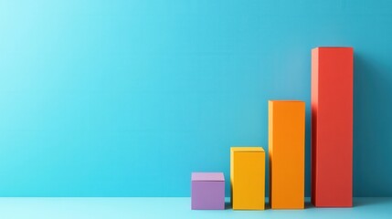 Poster - Creative paper-style bar graph ascending stairs, symbolizing growth and success, vibrant colors, dynamic composition, modern design