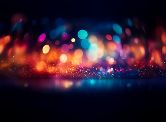 Canvas Print - Vibrant, colorful bokeh lights create a sparkling, ethereal glow on a dark background.  The bright lights resemble a dreamy, magical scene.