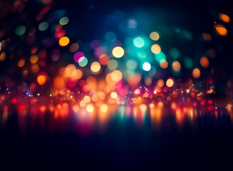 Wall Mural - vibrant, colorful bokeh lights illuminate a dark background, creating a festive and magical atmosphe