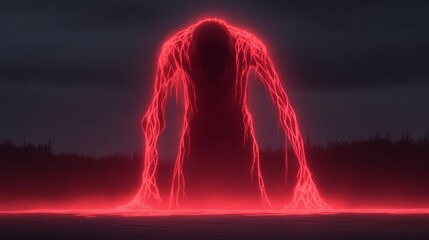 Canvas Print - Glowing red figure emerges from darkness, creating a mysterious and ominous scene.