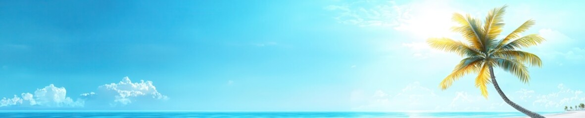 Wall Mural - serene tropical beach with palm tree and sunny sky