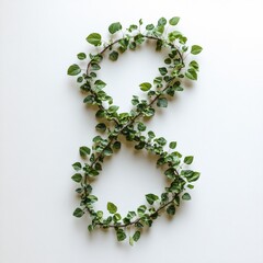 Poster - Green vine forming number eight on white surface elegant botanical design natural concept