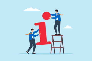Poster - Flat illustration of businessman team build information symbol representing communication and providing solution
