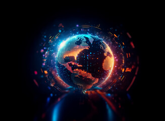 Wall Mural - a vibrant, glowing earth encircled by swirling, neon energy. the planet's surface is partially obscu