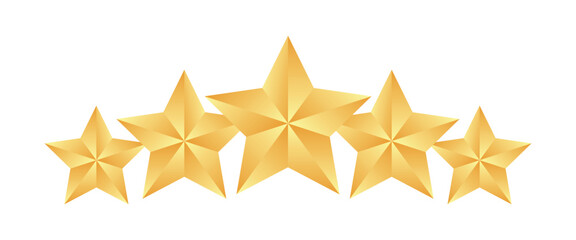 Poster - golden five star rating. 5 shiny stars as symbol of best quality. rating and review of product or service. vector illustration on transparent background.