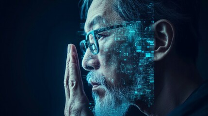 Leinwandbilder - a Korean or Japanese human figure integrated into the digital world