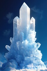 Poster - Majestic Crystal Formation Rising Above Clouds Against Deep Blue Sky A Serene Scene