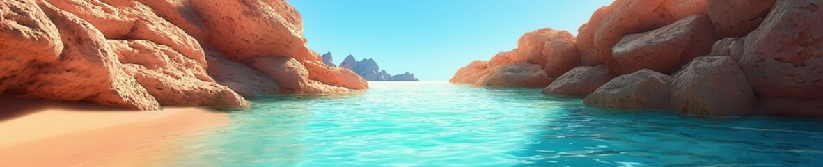 Wall Mural - tranquil beach scene with clear blue water and rocks