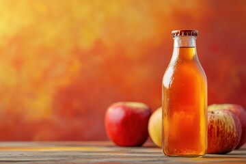 Wall Mural - Apple juice bottle with fresh red apples