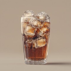 Poster - Refreshing cola drink with ice cubes in a glass against a simple neutral background