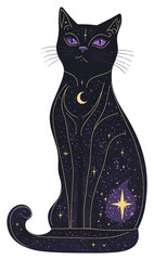 Wall Mural - PNG A gothic vector illustration of an isolatedcat ghost celestial mystical pattern.