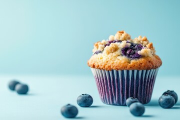 Wall Mural - Delicious Blueberry Muffin With Crumble Topping