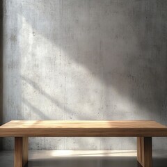 Aufkleber - Wooden table against a concrete wall with sunlight.