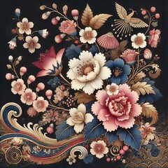 Wall Mural - Floral Art traditional Oshibana patterns