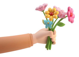 Poster - PNG Cute chubby cartoon hand holding a bouquet of five flowers illustration arrangement colorful.