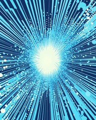Poster - Abstract light burst with radiating lines and floating particles in shades of blue and white