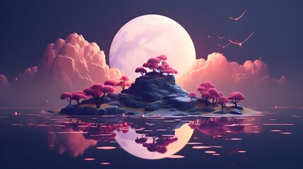 Wall Mural - captivating dreamlike landscape with floating islands suspended in the sky set against a serene back