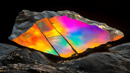 Poster - Light refracting through ice creates rainbow hues in a vibrant display of colors and textures beautiful natural phenomenon