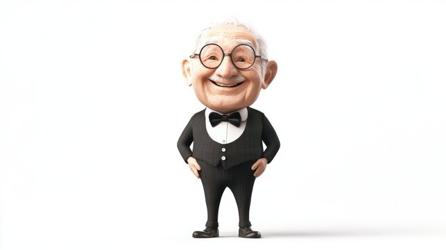 3D artwork of a cheerful elderly man wearing
