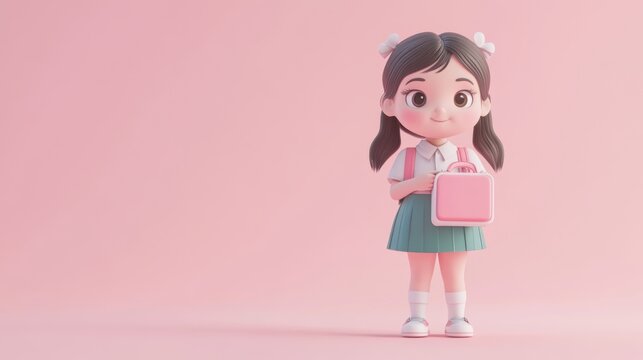 3D artwork of an adorable girl wearing a school uniform,