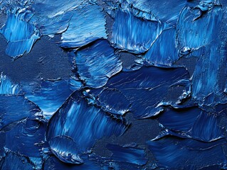 Poster - Abstract textured painting with thick strokes of dark blue oil paint on canvas surface