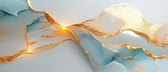Poster - Abstract fluid art with gold accents and a central light source creating a flowing design