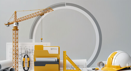 Poster - abstract construction site background with geometric lines and elements . Generative AI
