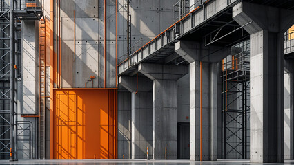 Poster - abstract of construction site with concrete columns . Generative AI