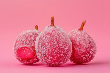 Wall Mural - Frozen Red Berries on Pink Background