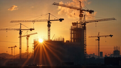 Poster - silhouette of construction site . Generative AI