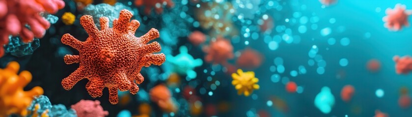 Poster - Virus spread visualization scientific research lab digital art close-up microscopic perspective health awareness