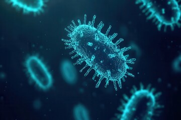 Poster - Microscopic bacteria observed under high magnification laboratory setting scientific visualization dark background