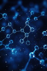 Aufkleber - Abstract molecular structure with glowing spheres and lines on a dark blue cosmic background