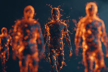 Poster - Dynamic abstract figures emerge from energy waves digital realm 3d art futuristic close-up motion concept