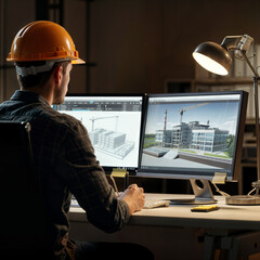 Poster - engineer architect designs a building . Generative AI