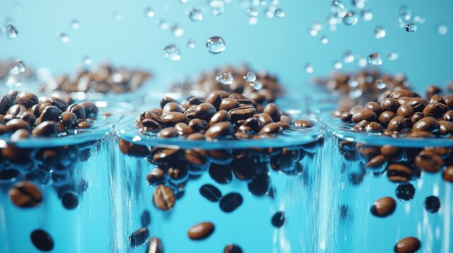 3D illustration of coffee beans being washed in clear