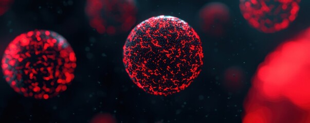Poster - Dynamic red cells in microbial research laboratory setting scientific visualization abstract environment close-up view