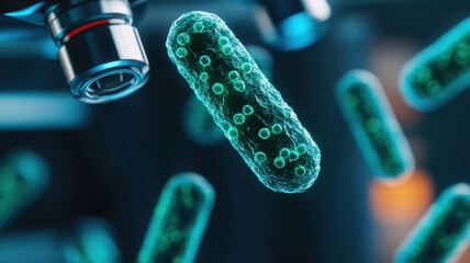 Poster - Exploring microbial structures laboratory scientific image digital environment close-up biotechnology concepts