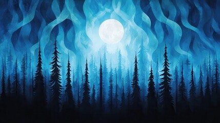 Wall Mural - Mystical Moonlit Forest with Ethereal Mist