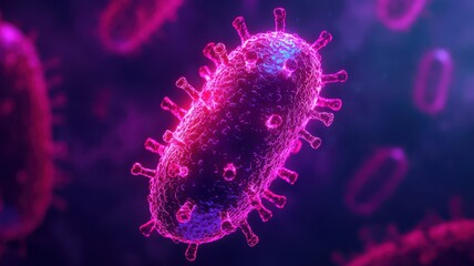 Poster - Active bacterial cell digital microscope scientific illustration colorful background close-up view microbiology concept