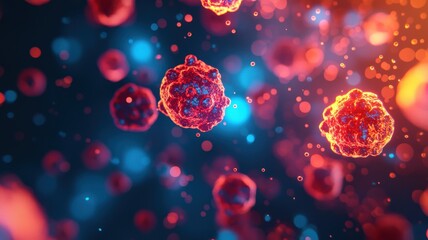 Poster - Microscopic observation of colorful cells in a digital lab environment science concept abstract visuals