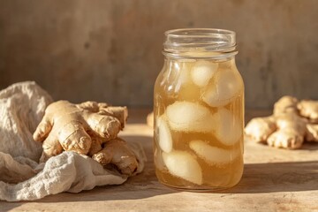 Wall Mural - Refreshing Ginger Iced Tea in a Glass Jar