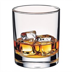 Poster - Whiskey in a glass with ice cubes on a white background a classic drink for relaxation
