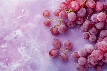 Wall Mural - Frozen Red Grapes On A Purple Background